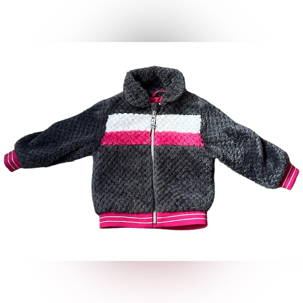 2T Girls Perfectly Soft, Perfectly Warm, Cuddly Cozy Jacket Pink and Grey